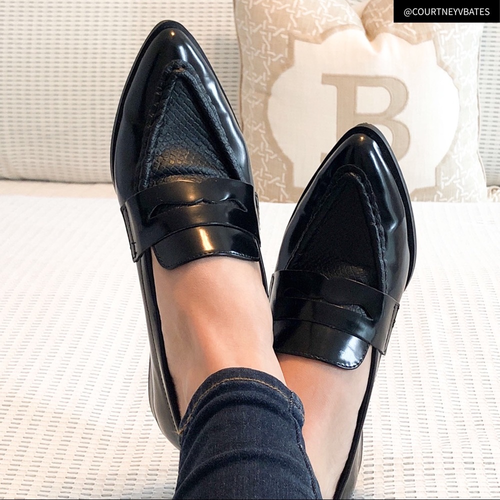 Missimo Black Patent Pointed-Toe Loafers